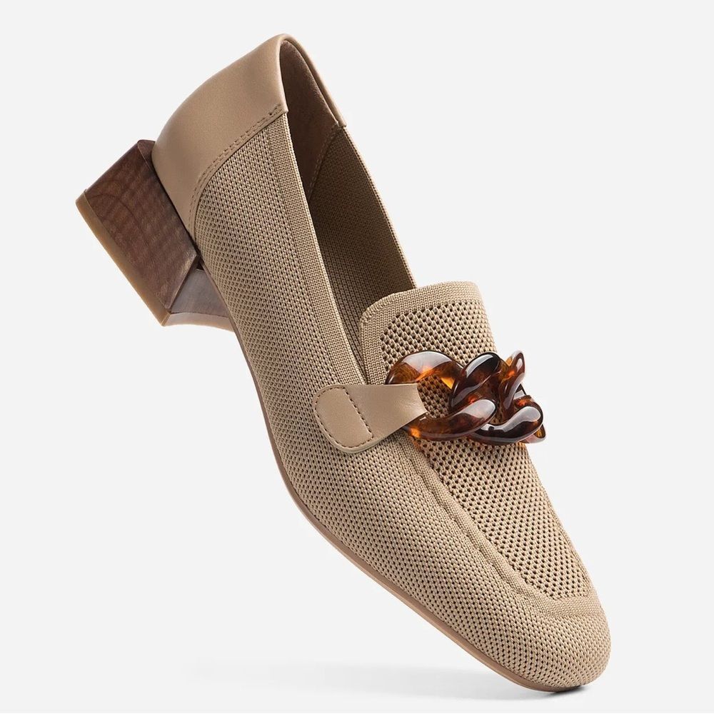 NEWBELLA Mousse Fit Commute Amber Chain Flat Loafers Stretch Knit Amber
